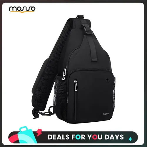 MOSISO Sling Backpack Bag, Crossbody Shoulder Bag for Travel, Hiking, Daypack Chest Bag with Front Square Pocket, USB Charging Port, Water Bottle Mesh Pouch, Ideal for Men & Women