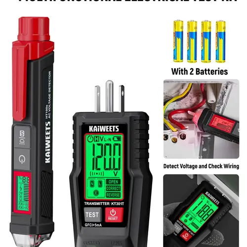 KAIWEETS Electrical Test Kit KIT02, Non-Contact Voltage Tester and GFCI Outlet Tester with LCD Display, Wiring Fault Checker, Outlet Tester Kit for Electrician, DIY, 2-Piece