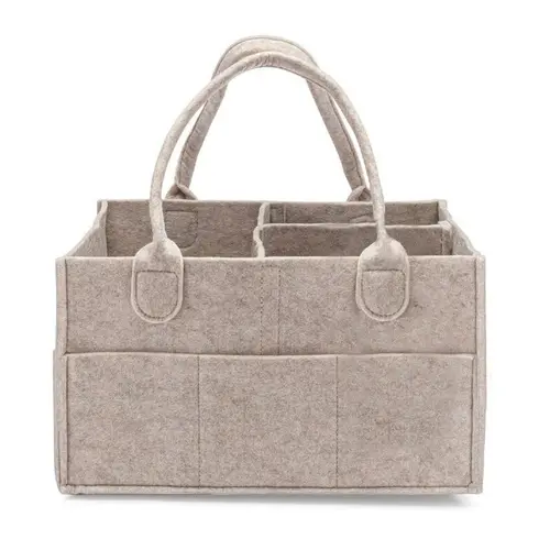 Small Felt Diaper Storage Box, Diaper and Wipes Basket, Diaper Handbag Tote, Travel Diaper Tote, Diaper Bags, Car Organizer, Carry Handle, Compact Size, Casual Style, All Seasons, Solid Pattern, No Ca Prop 65