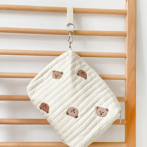 Cotton Diaper Bag with Hanging Basket, Storage Bag, Mommy Bag with Zipper, Cute Ladies Makeup Bag, Multifunctional Casual Style, Travel Diaper Tote, Hangable Diaper Bag, Zippered All Seasons, Mummy Bag