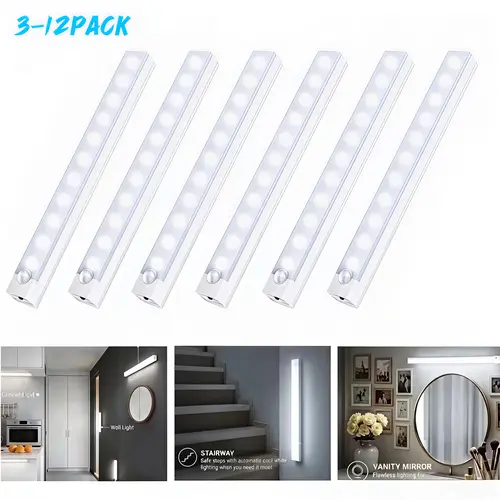 6-Piece Slim Profile Magnetic LED Under-Cabinet Lights - USB-Rechargeable, Motion Sensor with Auto On/Off, Easy-Install Interior Light for Kitchens & Closets, Led Closet Lights