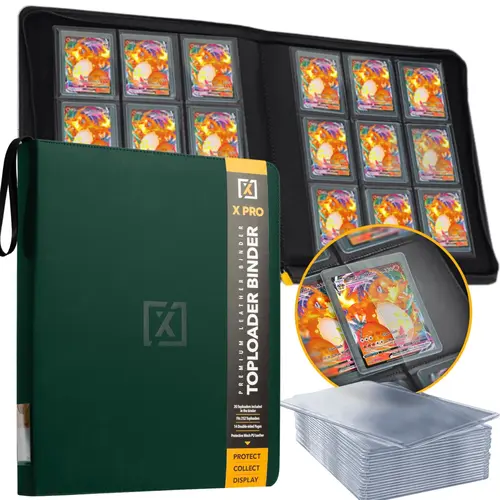 Green Toploader Binder | Holds 252 Toploaders | 20 Toploaders INCLUDED