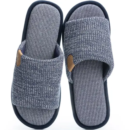 GOEWY Men's Striped Knit Open-Toe Slip-On Slippers - 10mm Memory Foam, Anti-Slip Rubber Sole, Indoor-Outdoor Footwear, Great Father's Day Gift for Him, Woven