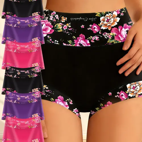 QUASTI 3/6PCS High-waisted Cotton Fashion Printed Underwear Elastic Soft Comfortable Floral Breathable Panties Mix Colors Daily Wear Essential Womenswear Briefs Panty S-XXL