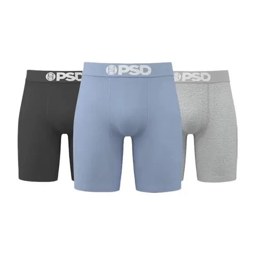 PSD Mens Solids Core Light Blue Boxer Brief 3 Pack - Standard Length 7 Inch Inseam, Soft and Breathable Cotton Fabric