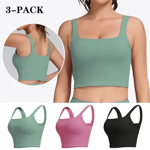 3 Packs U Back Longline Sports Bras for Women - Scoop Neck Padded Yoga Workout Crop Top with Built in Pads,clothes for back to school,first day of school outfits