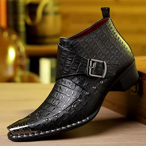 Men's Western Retro Square Toe Synthetic Ankle Boots - Pu Leather, Block Heel, Chic, Flexible Rubber Sole, Non-Slip, Durable Business Casual Walking Shoes, Slip On, Western Elegance, Comfortable
