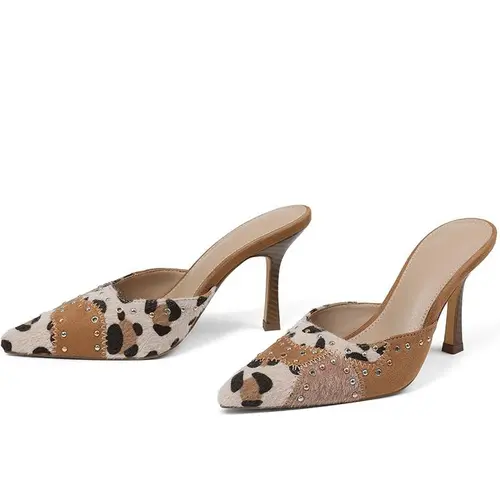 EROCALLI Women Pointed Toe Mules for Women Suede Slip On Kitten Heels Pumps Pointed Toe Bow Heels Mules Slip on Stiletto Heels Sandals Dress Party Wedding Studded Heels Pumps