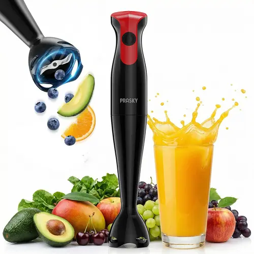 Prasky 300W Immersion Hand Blender | Powerful Corded Stick Blender with 2-Speed Control & Stainless Steel Blades | Make Smoothies, Purees, Baby Food & Soups in Seconds | Easy Clean Kitchen Mixer