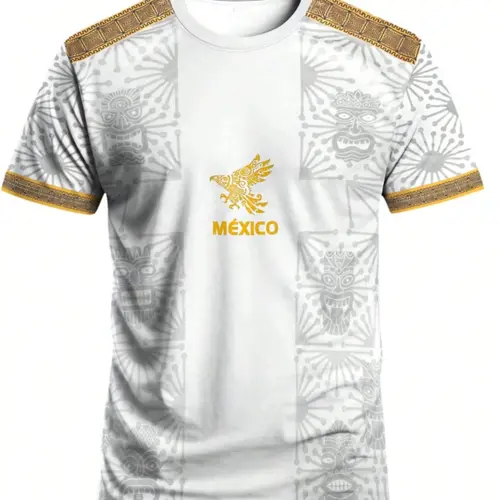 Mexican Aztec Totem Print Loose T-Shirt, Breathable Sports Short Sleeve Athletic T-Shirt, Comfortable Casual Wear, Top for Gym and Daily Use, Activewear T Shirt, Athletic T Shirts, Casual Sports Tops