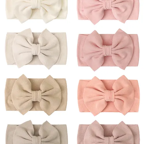 8 PCS Oversized Cute Bow Headbands for Infants, Buttery Soft & Lightweight for Everyday Use, Gentle Stretch Ribbed Headwrap for Newborn Photography Props, Headband Set, Baby Big Head Bow, Infant Hair Accessories, Newborn Headband Bows