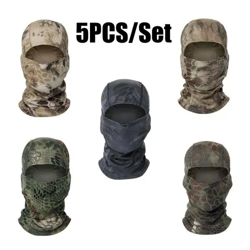 5-Pack (b-5pcs/set) Camouflage Elastic Balaclava Headwear, Tactical Polyester Face Cover for Men & Women, Adjustable One Size Ski Mask with UV Protection for Climbing, Outdoor Sports Gear, Motorcycle Use