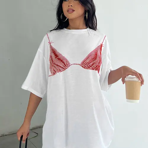 Women's Loose-Fitting Oversize Round Neck Short Sleeve Print T-Shirt, Casual Street Style Top, Comfortable Everyday Wear, Stylish Women's Clothing, Streetwear, Womenswear, Oversized, Casual Summer Top
