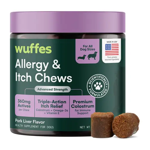 Wuffes Allergy & Itch Chews for Dogs - Skin & Immune Support Supplement for Seasonal Allergies & Itch Relief - All Breeds & Ages - MADE IN USA -