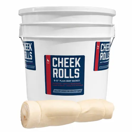 9-12” Plain Beef Collagen Cheek Roll Bucket (14 Pack) 100% Natural and Extra-Thick - Single-ingredient - Long-lasting for Big Dogs and Aggressive  Chewers