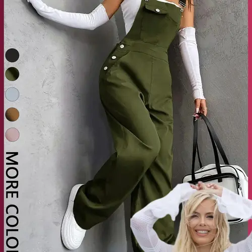 Women's Plain Pocket Overalls Jumpsuit, Casual Comfy Overalls for Daily Wear Everyday, Ladies Clothes for All Seasons