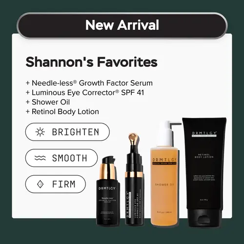 Shannon's Favorites - Needle-less Growth Factor Serum + Luminous Eye Corrector︎ SPF 41 + Shower Oil + Retinol Body Lotion