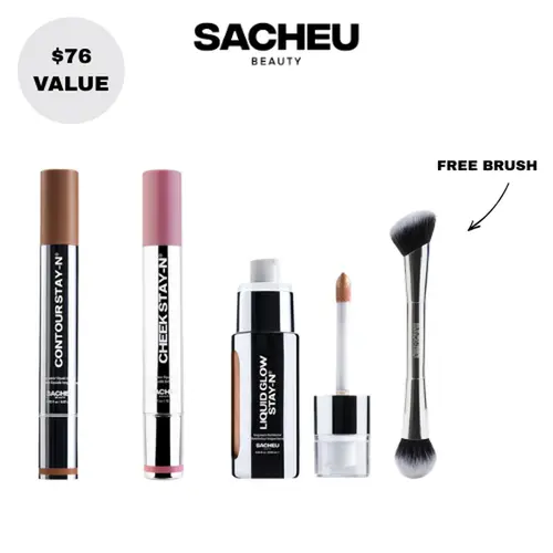 sacheu Soft Glow STAY-N Trio | Blush, Contour & Liquid Highlighter Trio | Soft Glam Everyday Set