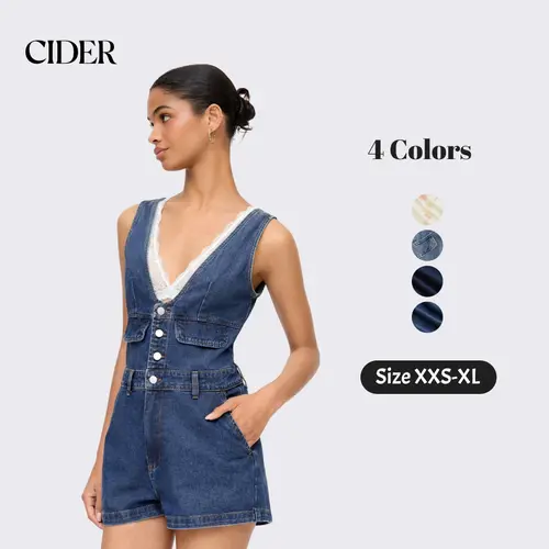 Cider Y2K Streetwear Summer Denim Jumpsuit for Casual Party, Elegant Sleeveless Romper, Ladies V-Neck Play suit, Vintage Holiday Outfits, Lady Overalls