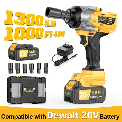Brushless Impact Wrench 1/2"-Drive High Torque Tool, 1300N.m Cordless Impact Gun with 1*Battery, 6 Sockets, 2100RPM, for Automotive Maintenance, Brushless Impacto toolupgrade