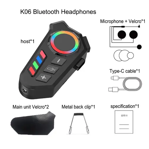 Motorcycle Bluetooth Headset with AI Active Noise Cancellation, Wireless 5.3 Helmet Speakers, Fast Charging, USB Type-C, Velcro Pads, Split Unit, Compact Universal-Fit Accessory for Full-Face & Retro Helmets, Easy Installation & AI Voice Assistant Key, Ea