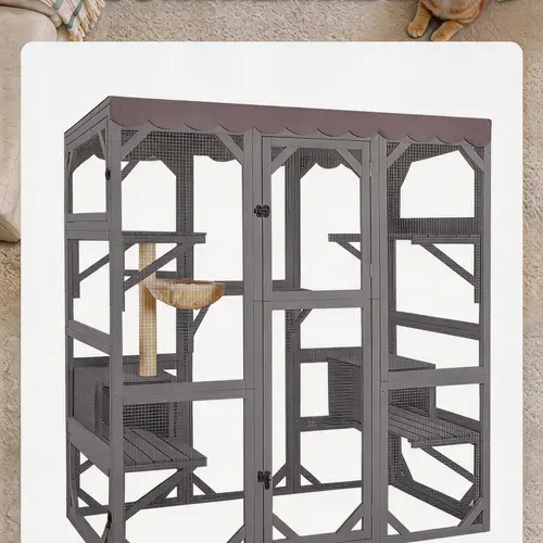 Aivituvin Enclosed Walk-In Catio - 5-Level Outdoor Cat Playpen Furniture with Scratching Post, Hammock, Vertical Scratcher (Pet Supplies for Outside Cats)