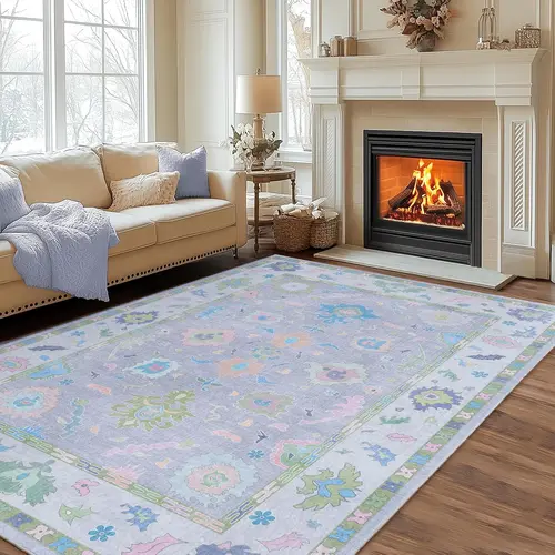 Retro Vintage Flat Woven Area Rug for Living Room - Machine Washable, Non-Slip Rubber Backing Low Pile Indoor Rug, Cleaning and Drying Friendly  Rugs For Living Room, Cleaning And Drying Area Rugs
