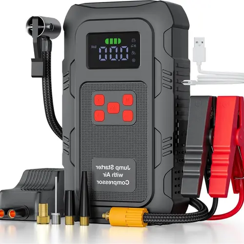 【POVASEE】 6000A Jump Starter & 150 PSI Air Compressor – 24000mAh All-in-One Car Battery Booster with Smart LCD Display for Emergency Starting & Tire Inflation