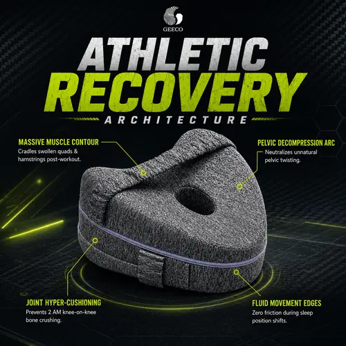 GEECO Orthopedic Memory Foam Knee Pillow - Heart Shape, Adjustable Strap-Secure Fit, Contoured Hip & Leg Support, PU Material, Soft Support for Knees, Washable Cover for Side Sleepers, Post-Workout Rest, Hip Relief