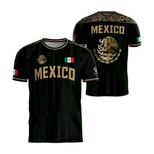 Men's Summer Short Sleeve T-Shirt, Classic Mexican Tourism Cultural Souvenir, Dark Pattern Round Neck, Outdoor Casual Fashion Print