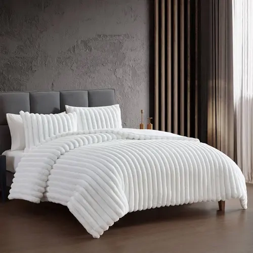 Hallmart Collectibles 3pc Bed Set - Comfy Queen Comforter Set with Synthetic Fabric, Channel Textures, Cuddle-Friendly Shams for Home Decor