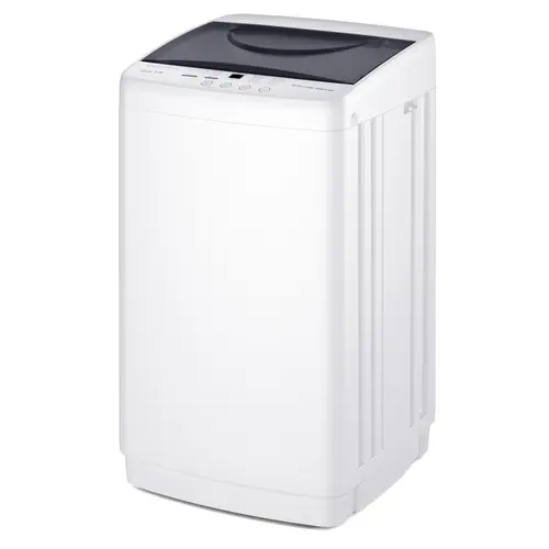 Sweetcrispy Full-Automatic Compact Washing Machine, 7.7 lbs Stainless Steel Drum, 10 Wash Cycles, 3 Water Levels, Auto-Balance Detection, LED Display, Portable Automatic Multifunctional Washer for Apartment, Kitchen, Bathroom