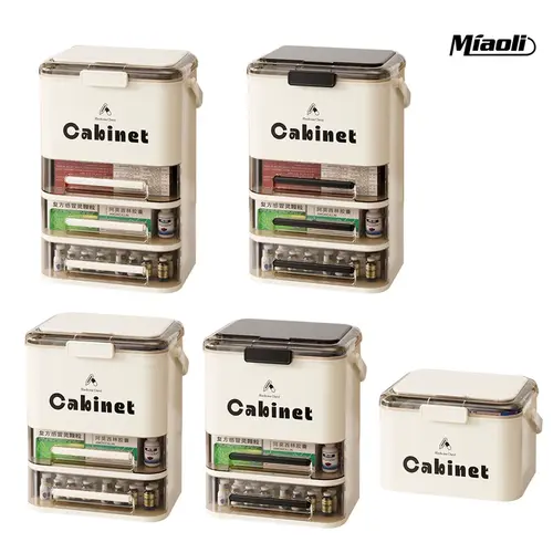 MiAoLi Classic Squareform Lockable 1-3 Tier Drawer Medicine Cabinet - Eco-Friendly Cream White PET Home Organizer with Key Lock, Large-Capacity Boxes Tame Clutter, 360-Rotation Transparent Boxes, Handle, Wheels, Dental Care Compatibility for Home Use