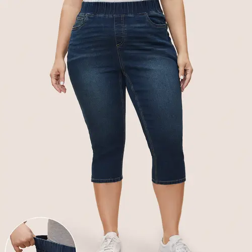 BLOOMCHIC Plus Size Jeggings for Women [M-6X] - Stretch Pull-On Skinny Denim Jeans with Elastic Waist, Pockets & Side Slit, Flattering Comfy Pants for Curvy Women, Comfy Flattering Fabric for Everyday Summer Wear,Summerfinds,back to school shopping