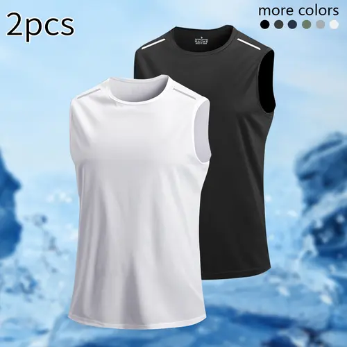 Men’s 2-Piece Solid Round Neck Lightweight Activewear Sport Vests - Sleeveless, Breathable, Quick-Drying, Sweat-Absorbing Gym Tops for Summer Running, Outdoor Exercise