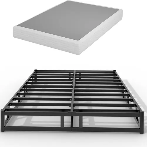 [backtoschool] Queen Size Sturdy Steel Box Spring Bed Frame, 5-7 Inch Low Profile Mattress Foundation with Washable Cotton Cover, Quiet Base, Easy Assembly, Fits All Bed Types, Bed Frames