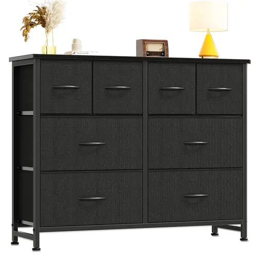Sweetcrispy 8-Drawer Fabric Chest of Drawers - 39.4 Inch Wide Wood Top, Metal Frame, Sliding Door Clothing Storage Cabinet, 35 – 39 In Safe Storage Unit for Bedroom, Living Room Indoor Furniture