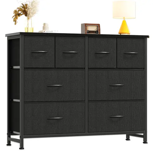Dresser with 8 Fabric Drawers, Spacious Storage Tower for Closet, TV Stand with Wood Top and Mental Frame, Storage Unit for Living Rooms, Bedroom and Entryway,dorm essentials,home decor