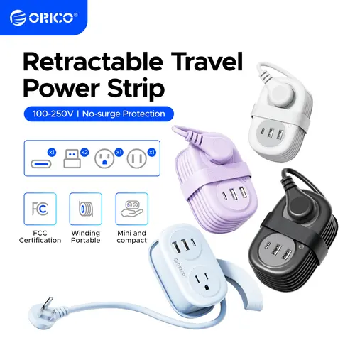 ORICO Compact Travel Power Strip, 3.7FT Small Extension Cord with Flat Plug, 2 AC Outlets & 3 USB Ports (1 USB-C), 125V Input Flame Retardant Multi-Outlet Essential for Cruise, Office, Hotels- AP3-2A