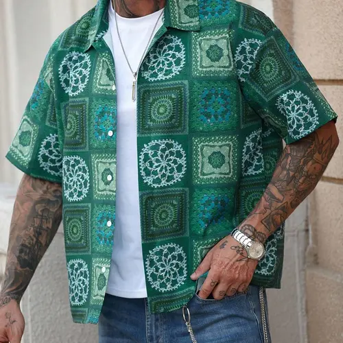 Men's Digital Print Short Sleeve Shirt, Casual Printed Cool Design, Comfortable Fit, Fashionable Look, Perfect for Daily Wear, Casual Summer Clothing