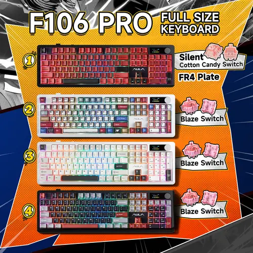 AULA F106 PRO Wireless Mechanical Keyboard - Full Size Gaming Model with Hot Swappable Knob, Screen, Tri-Mode RGB Backlit, 8000mAh Battery, Creamy Design, Color-Changing PBT Keycaps, Kickstand for PC/Laptop/Windows