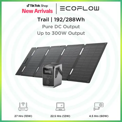 ECOFLOW TRAIL 300 DC Solar Panel with 45W Solar Generator, 288Wh LiFePO4 Power Bank, Power Station, for Camping, Travel, and Emergency Power
