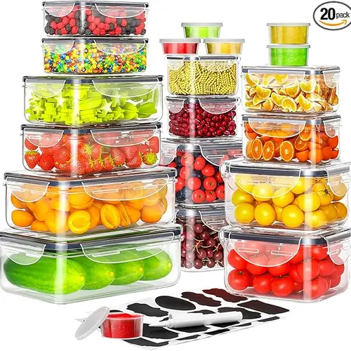 GHQ Free Delivery Airtight Food Storage Containers Set (20+20 Lid Set, 40 Pcs Total) - Leakproof, Reusable, BPA-Free Meal Prep Containers for Kitchen & Pantry Storage Organization, W/ Labels & Pen