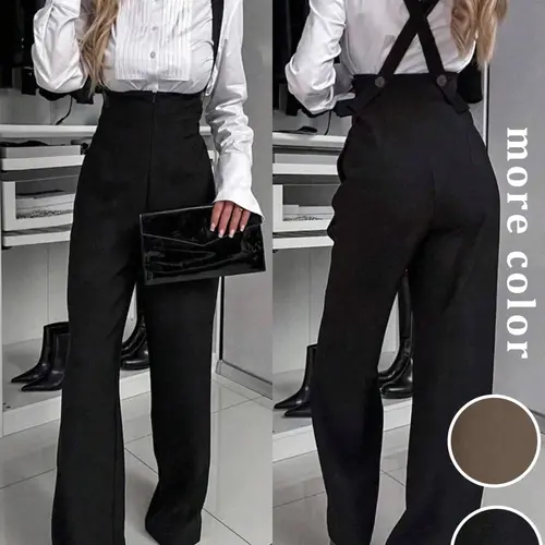 Women's Fall New Elegant Flattering Silhouette Solid Color Cross Back Belted Pants, Simple Basic Minimalist Fashion Casual Everyday Daily Wear Wide Leg Trousers Womenswear Bottom Casual Fashion Bottoms