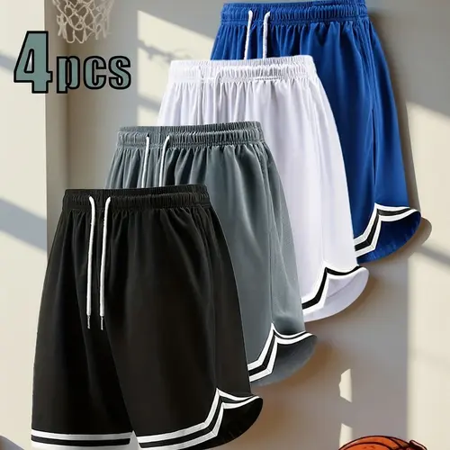 4-Pack Summer Loose Straight-Leg Basketball Shorts — Minimalist Solid Color Ice Silk, Breathable and Versatile Casual Athletic Shorts for Running, Fitness, Outdoor Sports, and Beach Wear