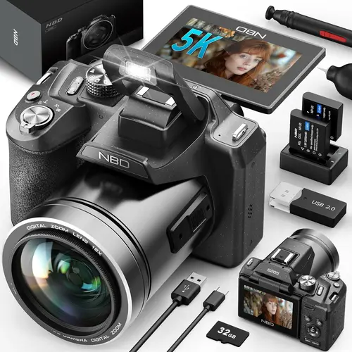 64MP 5K Cameras for Photography - 16X Zoom Autofocus, WiFi, 180° Flip Screen, Autofocus with 32G TF Card & 2 Batteries, Digital Camera for YouTube Vlogging Live Streaming, Vlogging Camera, Camera For Vlogging, Micro, Equipment, Memory