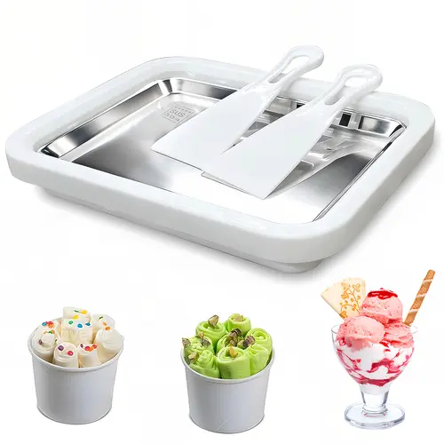 Instant Ice Cream Maker, Rolled Ice Cream Maker, Frozen Yoghurt Plate Instant Gelato Pan/Roll, Homemade DIY for Fun Parent-Child Activities Families White,campingessentials,campinggear