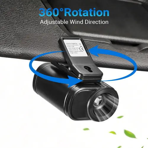 Qawtor Portable Car LCD Clip Fan 360° Rotatable 100 Speed Wind With LED lighting  12V USB Rechargeable 4000mAh Electric Fan Low Noise Mini Fan Clamp Anywhere Black,DealsforYouDays ,SummerWims