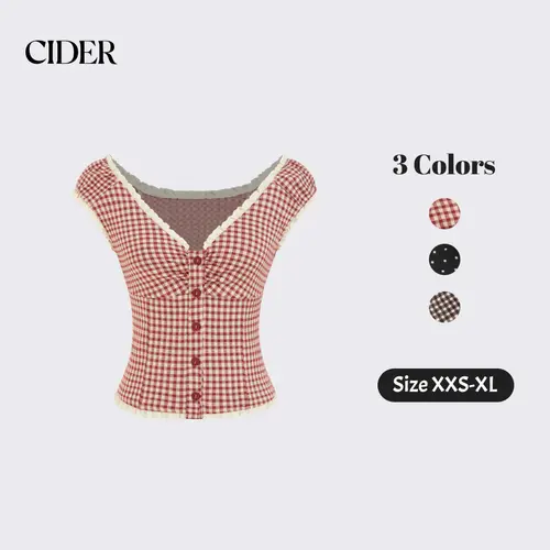 Cider Vintage Summer Gingham Sweetheart Top for Casual Daily, Elegant Jacquard Blouse, Ladies Ruched Shirt, Retro Vacation Outfits, Lady Crop Tops SummerFinds