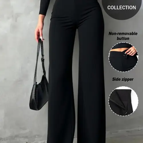 Women's Tall Casual Basic Elegant Straight Leg Fit Trouser Pants, Irregular V Waistline, Perfect for Daily Wear, Commuting, Dates, Holidays, Bottom